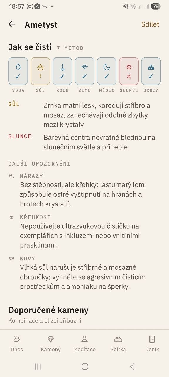 Tabulka péče o kámen