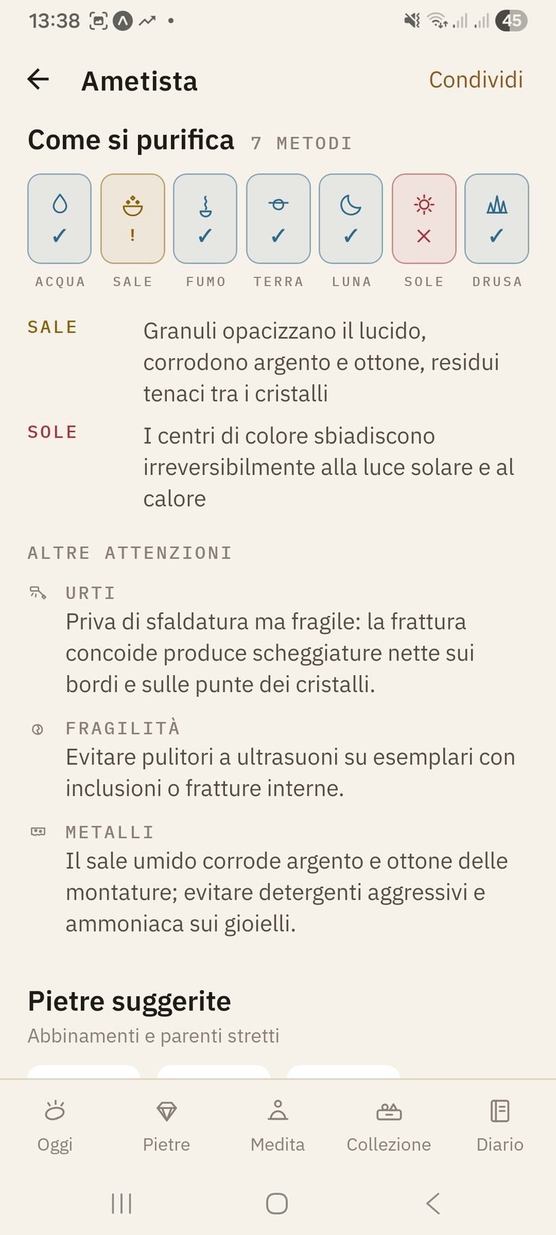 La tabella della cura di una pietra