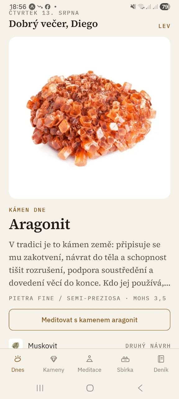 Obrazovka Dnes s kamenem dne
