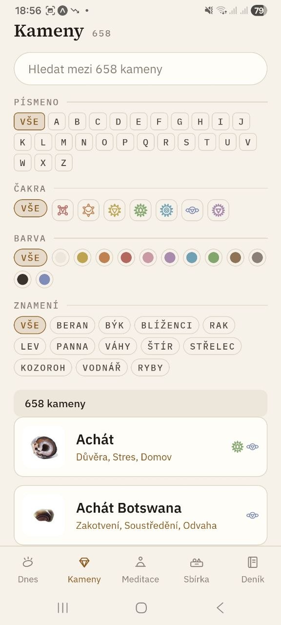 Seznam 658 kamenů s filtry