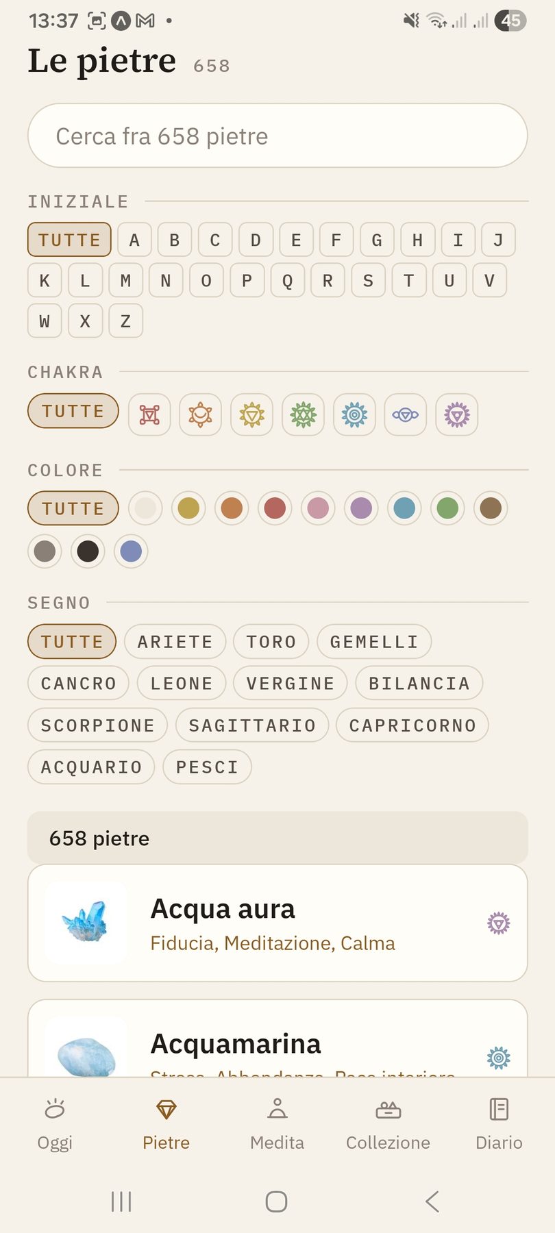 L&rsquo;elenco delle 658 pietre con i filtri