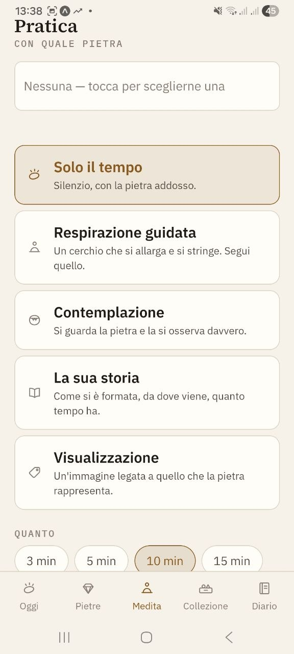 La schermata Pratica: scelta della modalità, durata e suono